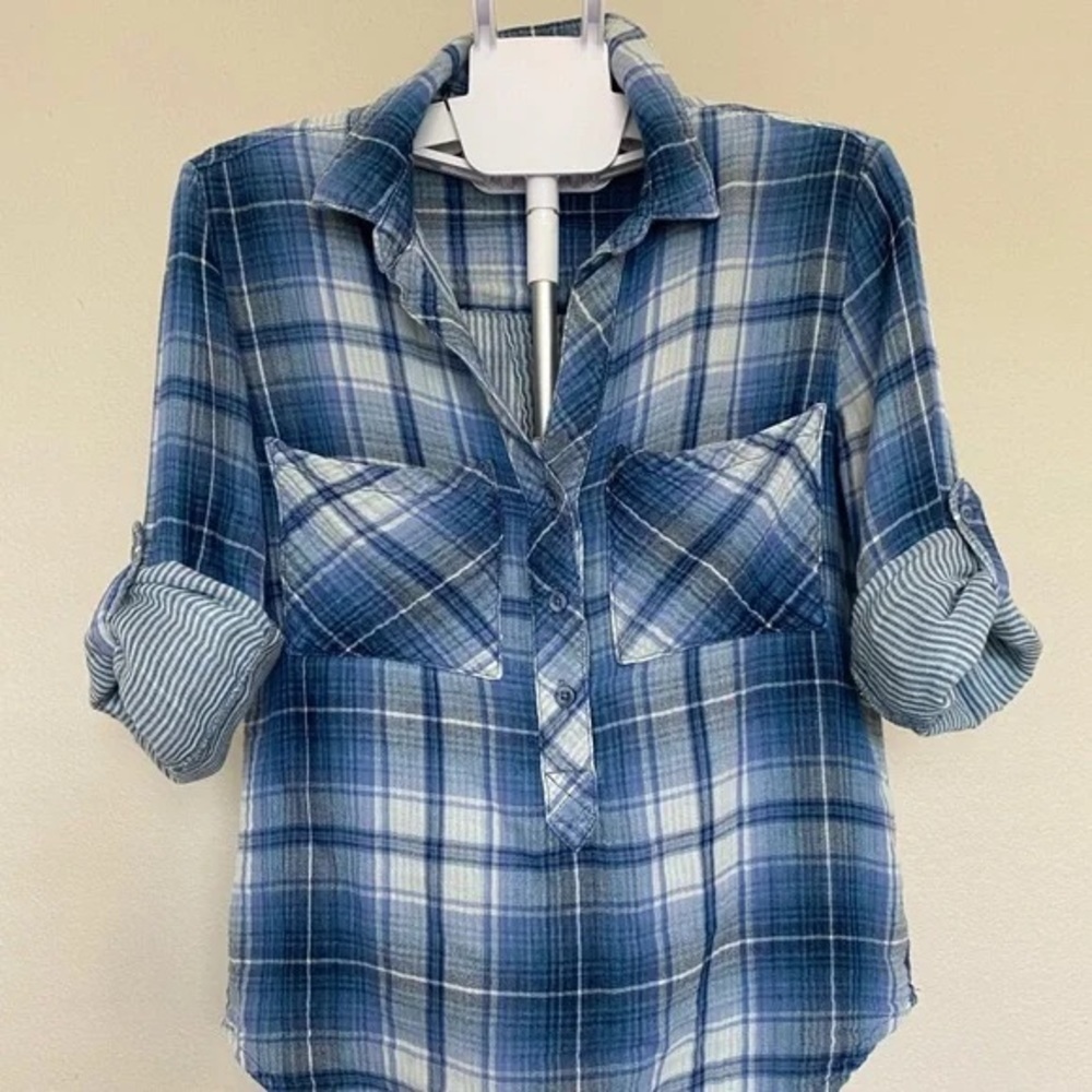 Anthro’s Cloth & Stone,Breezy Plaid Button Down Blouse,Sinfully Soft,Button Up - Picture 4 of 10